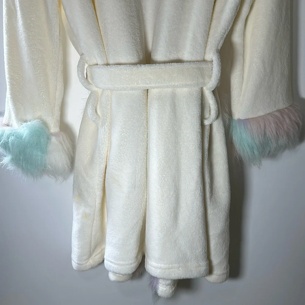 Pottery Barn Teen Unicorn Rainbow Faux Fur Robe - Picture 7 of 14